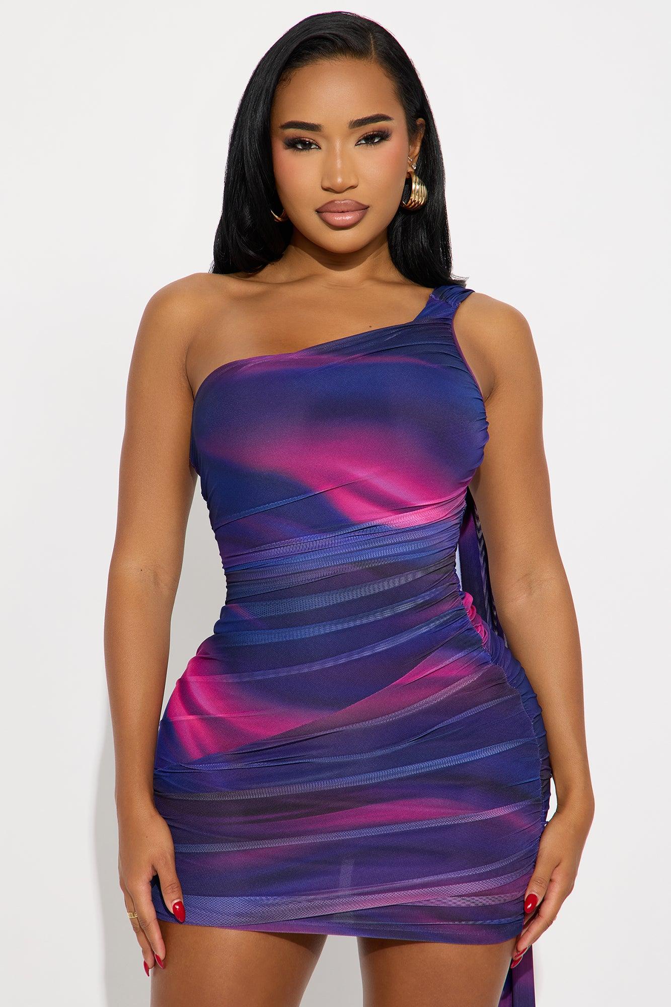 Mila Mesh Draped Mini Dress - Purple/combo Female Product Image