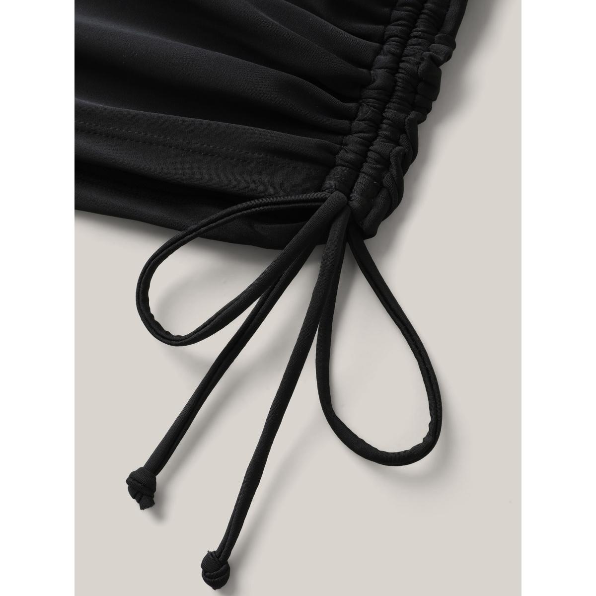 Plus Size Multi-Color Webbing Side Drawstring Swim Bottoms Women's Swimwear Black Beach Woven ribbon&lace trim High stretch Skinny High Rise Curve Swim Bottoms BloomChic 18-20/2X Product Image