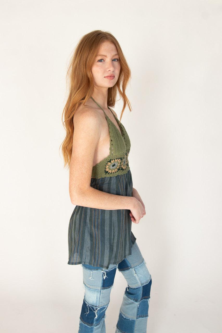 Crochet Top Striped Skirt Mini Dress Product Image