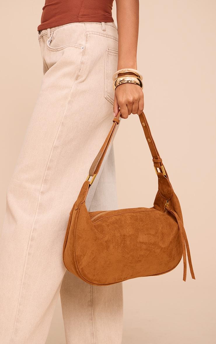 Tan Suede Oversized Slouchy Shoulder Bag Product Image