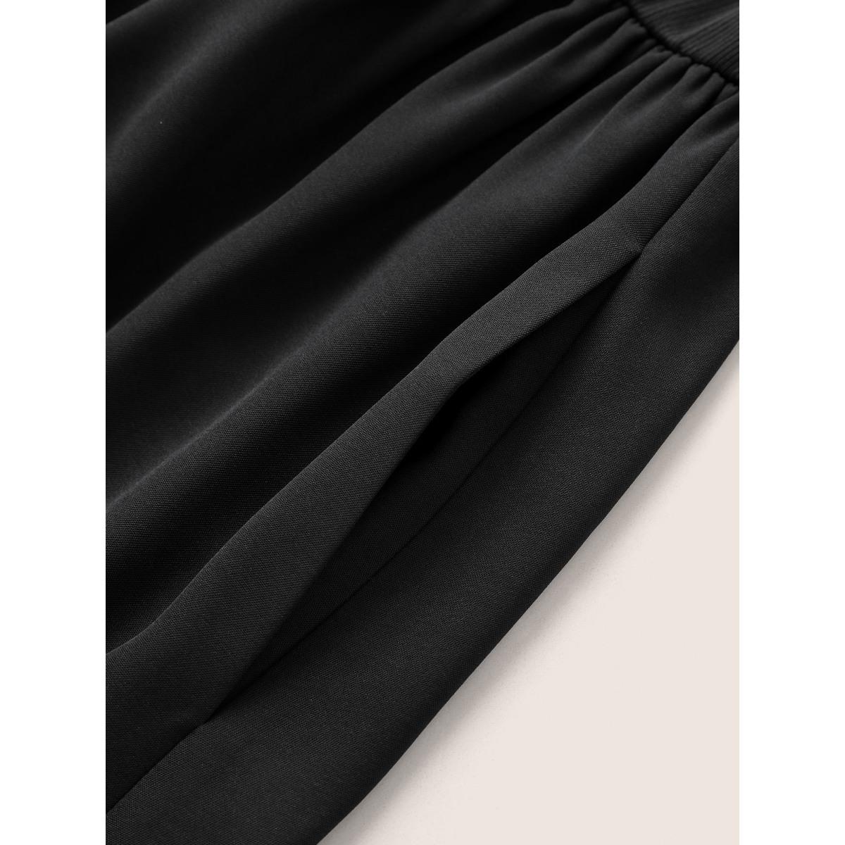 Plus Size Plain Square Neck Gathered Elastic Waist Dress Black Women Casual Non Square Neck Short sleeve Curvy Midi Dress BloomChic 22-24/3X Product Image