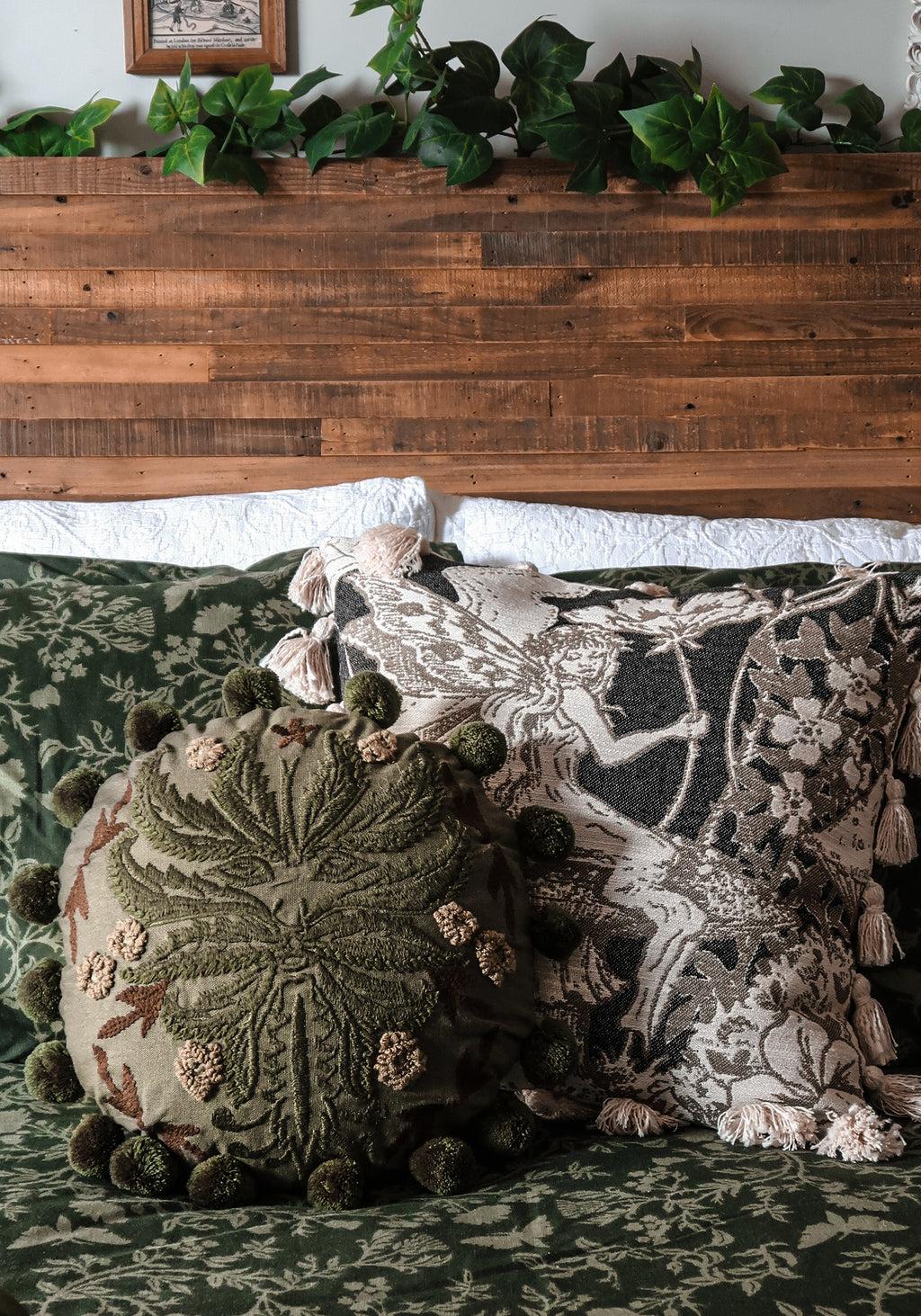 Foliate Embroidered Pom-Pom Round Cushion Product Image