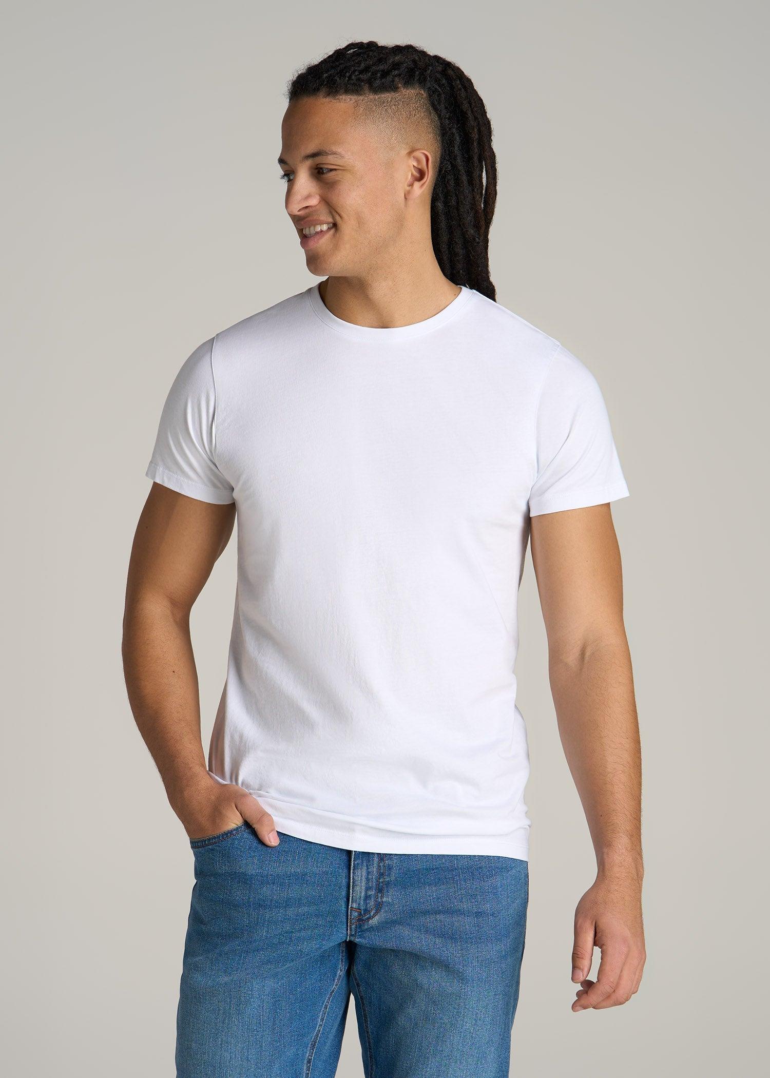 Modern Fit Garment Dyed Cotton T-Shirt for Tall Men in White Male Product Image