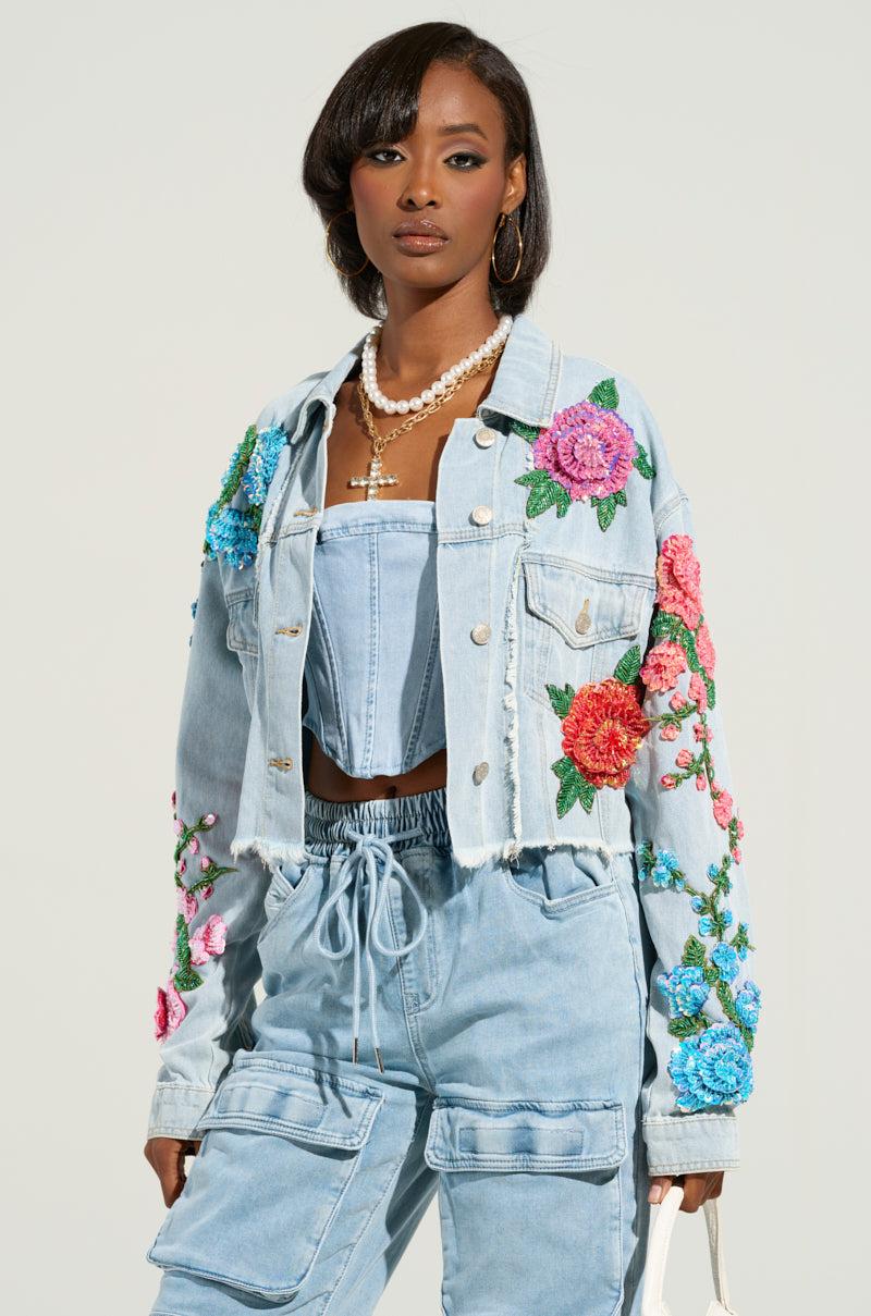 GARDEN OF EDEN EMBELLISHED DENIM JACKET Product Image