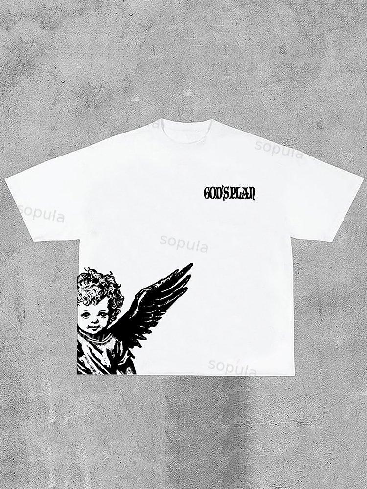 Angel Graphics God's Plan Print Cotton Casual T-Shirt Product Image