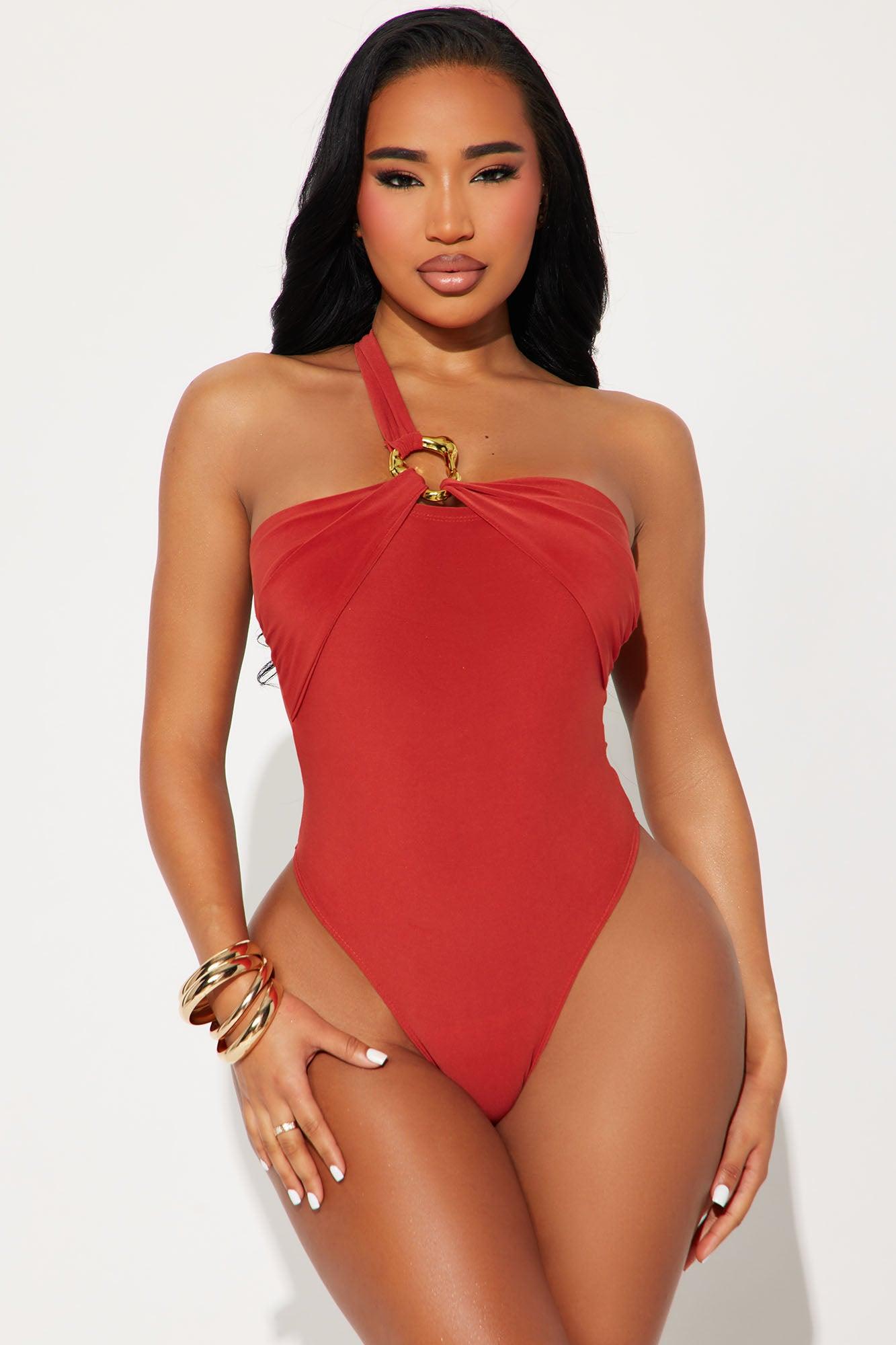 Annalise One Shoulder Ruched Bodysuit - Rust Product Image