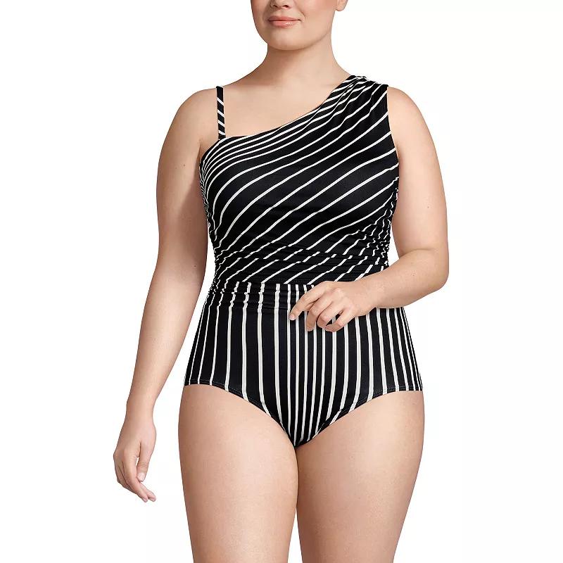 Plus Size Lands' End Ruched One Shoulder Swim Top, Women's, Size: 24 W, Black Product Image