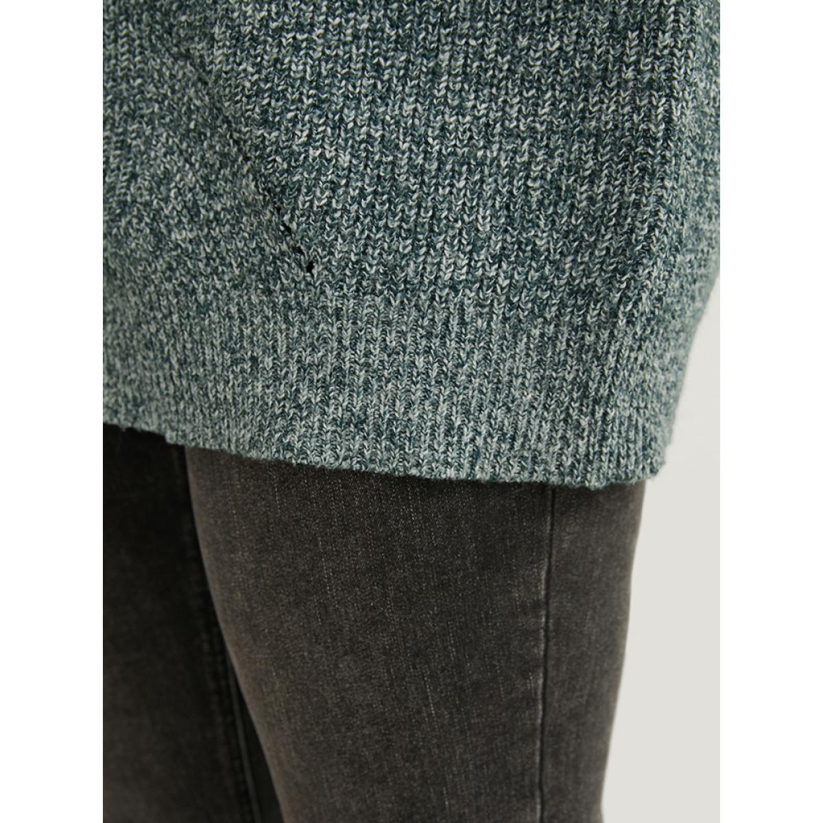 Plus Size Solid Pointelle Knit Round Neck Cut Out Heather Knit Top Cyan Women Casual Loose Long Sleeve Round Neck Dailywear Pullovers BloomChic 26/4X Product Image