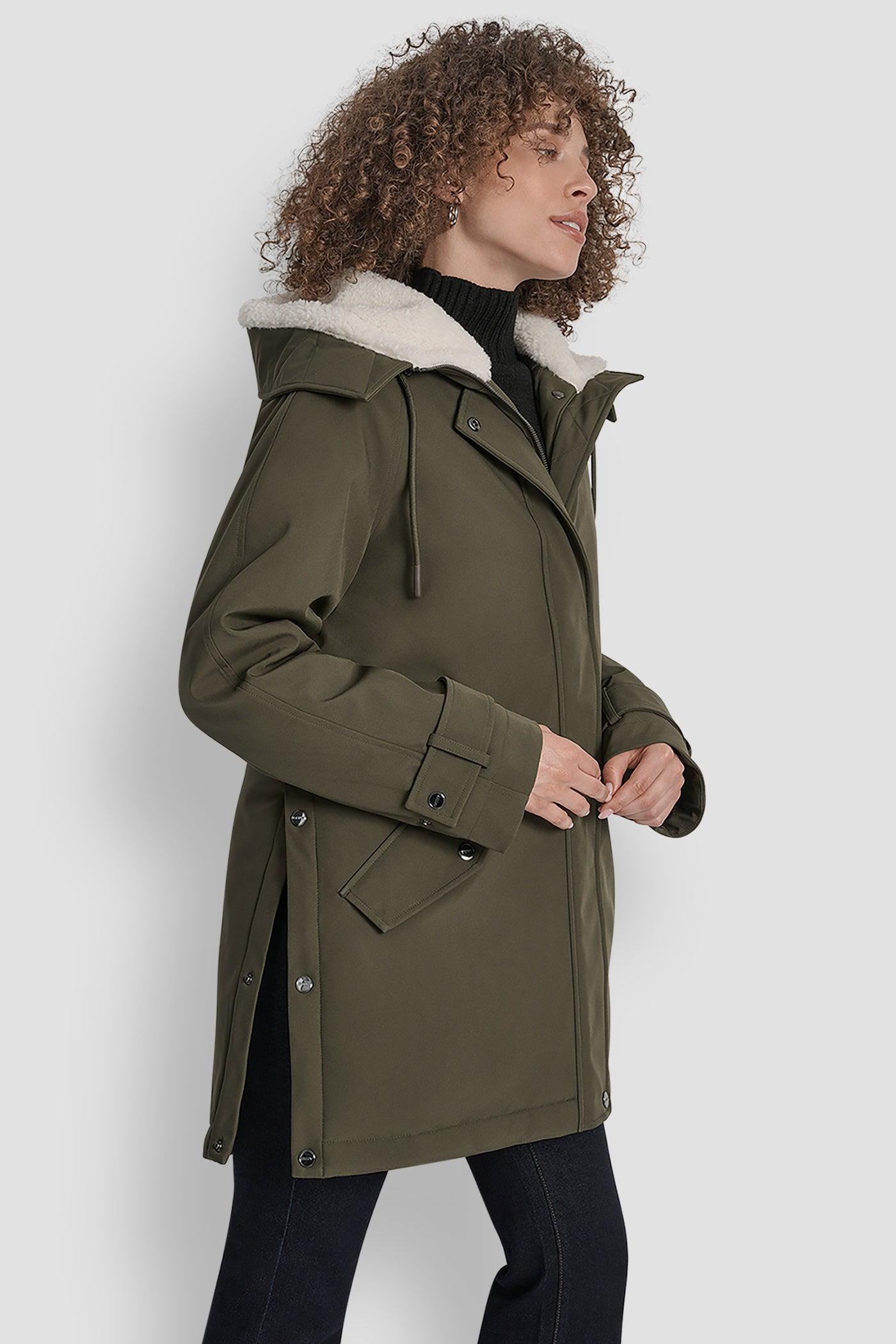 MID LENGTH FLEXTECH COAT WITH FUR HOOD Product Image