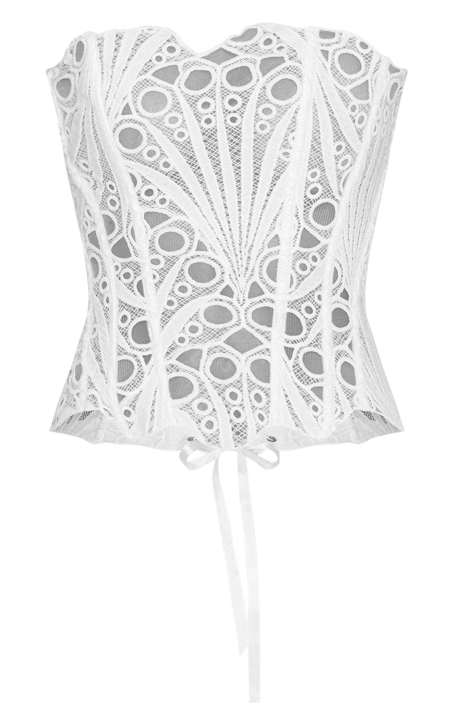White Textured Sheer Floral Lace Corset Product Image