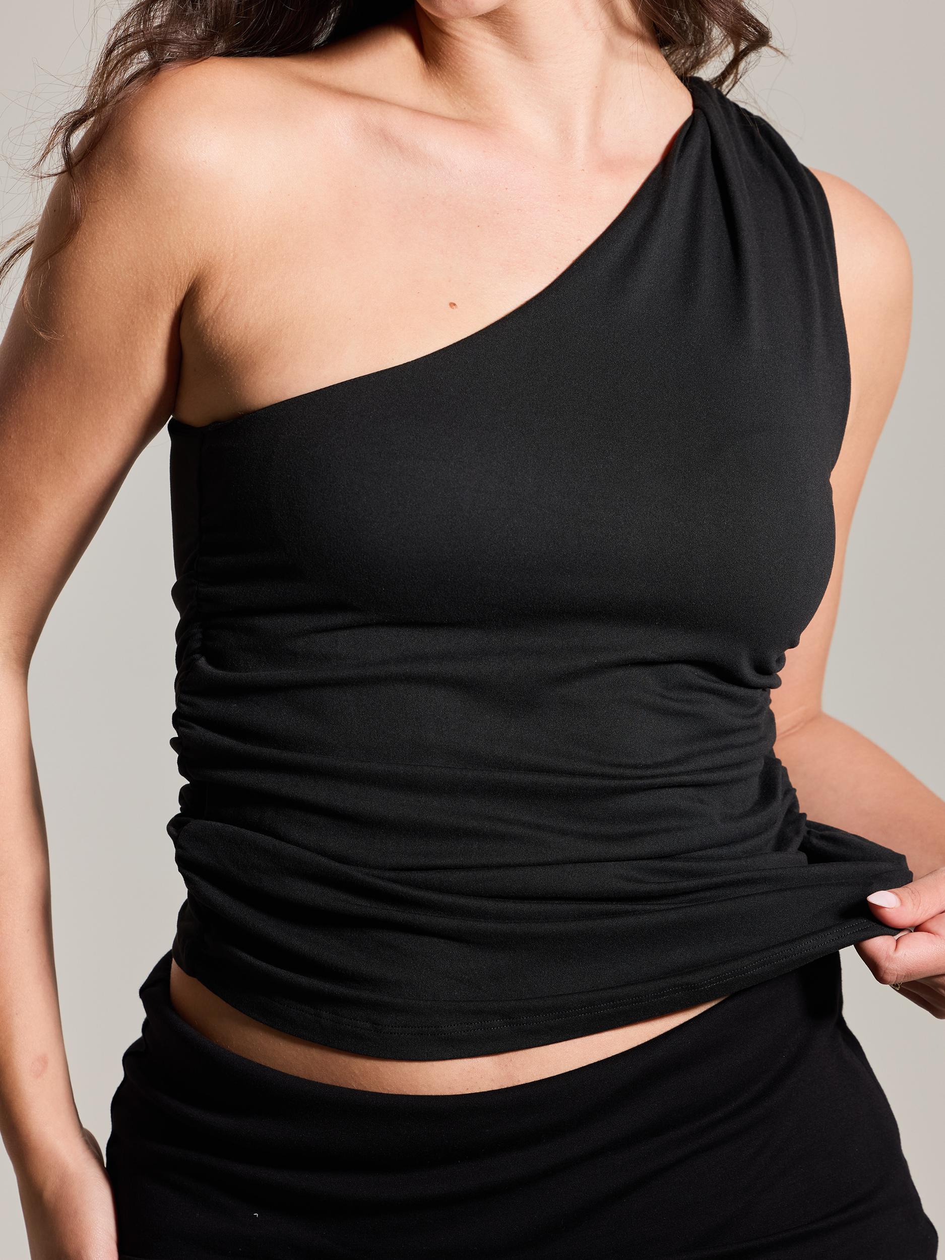 Solid Ruched One Shoulder Product Image