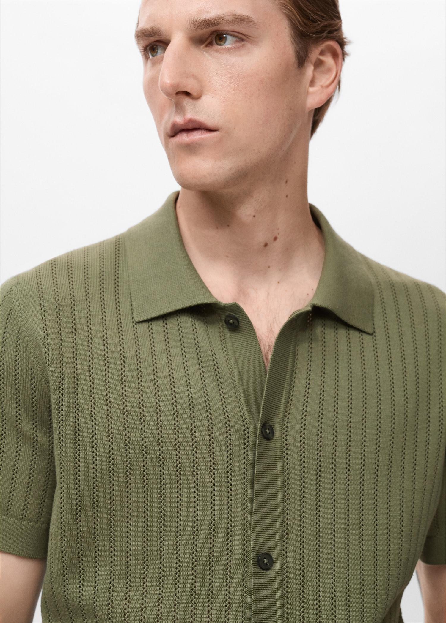 Cotton blouse with openwork detail - Men | MANGO USA Product Image