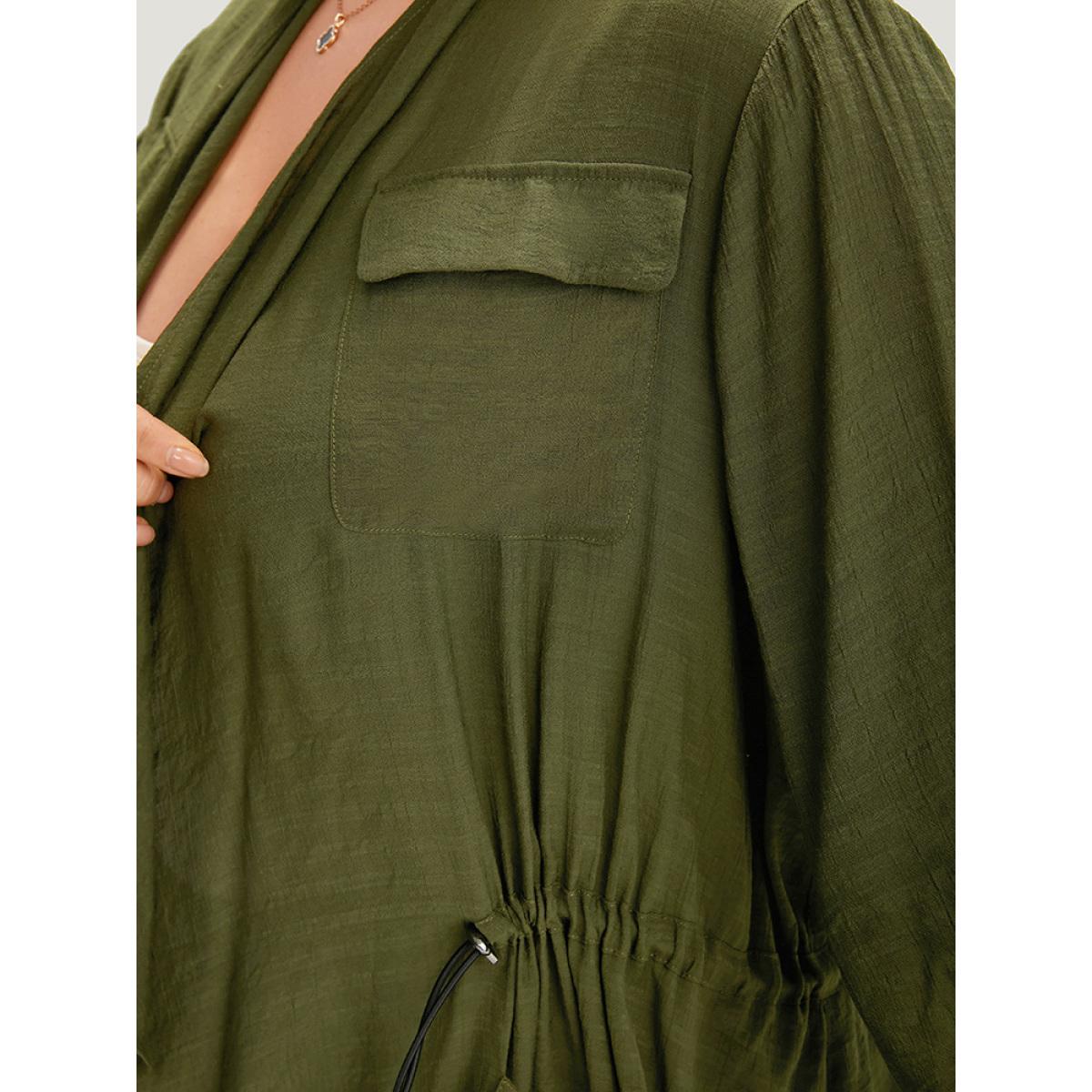 Plus Size Supersoft Essentials Plain Pocket Asymmetrical Drawstring Coat Women ArmyGreen Plain Pocket Dailywear Jackets BloomChic 26/4X Product Image