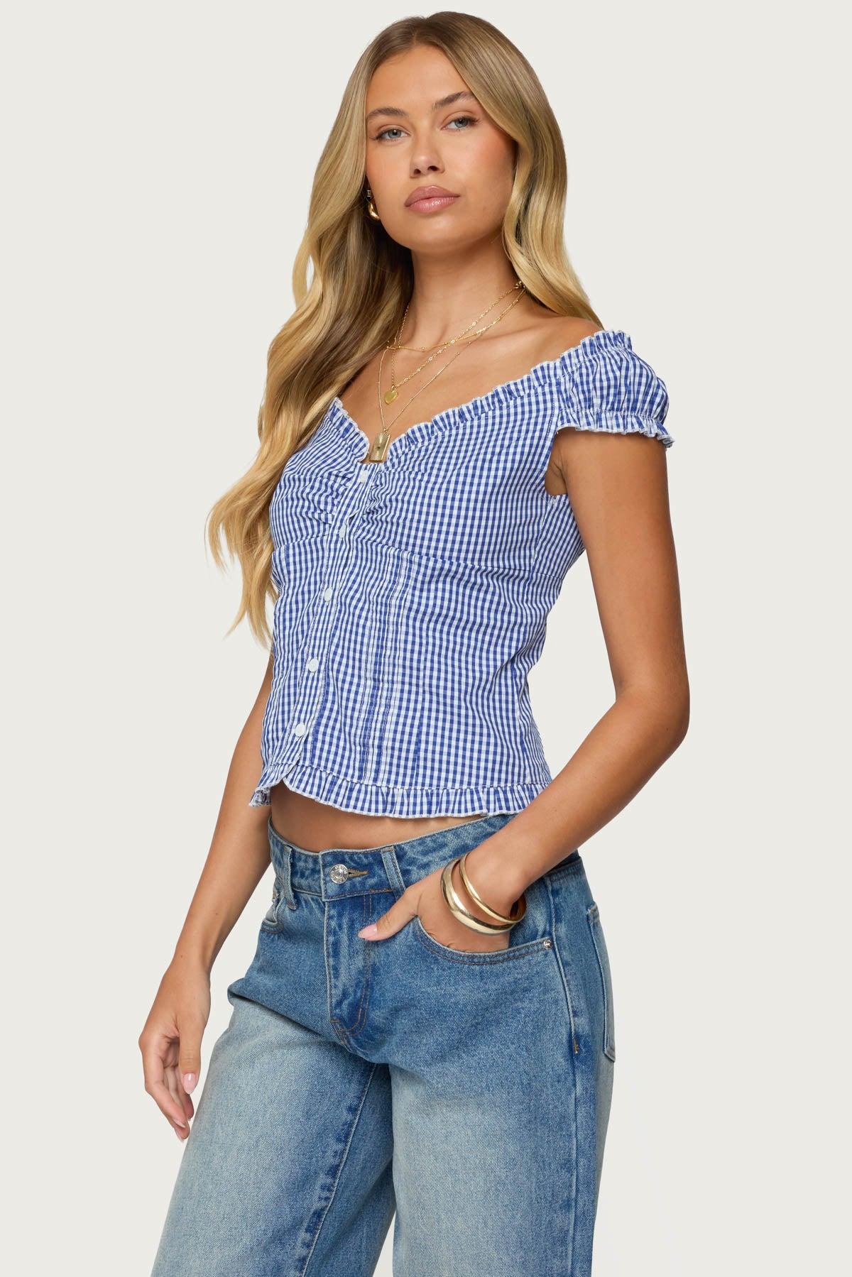 Dorothie Gingham Button Up Top Product Image