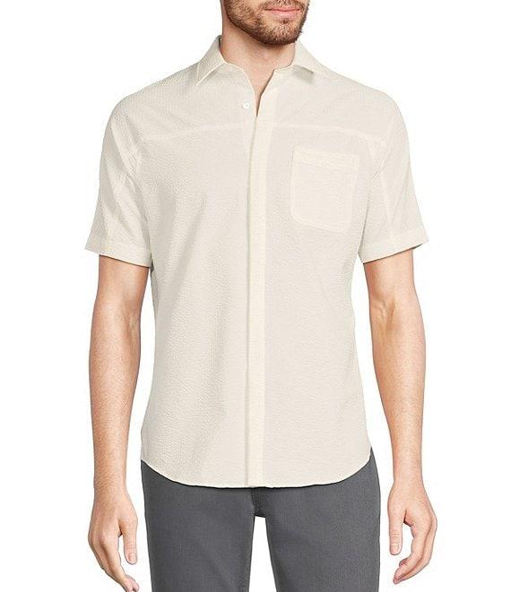 Murano Shape of Water Collection Slim Fit Pieced Seersucker Short Sleeve Woven Shirt Product Image