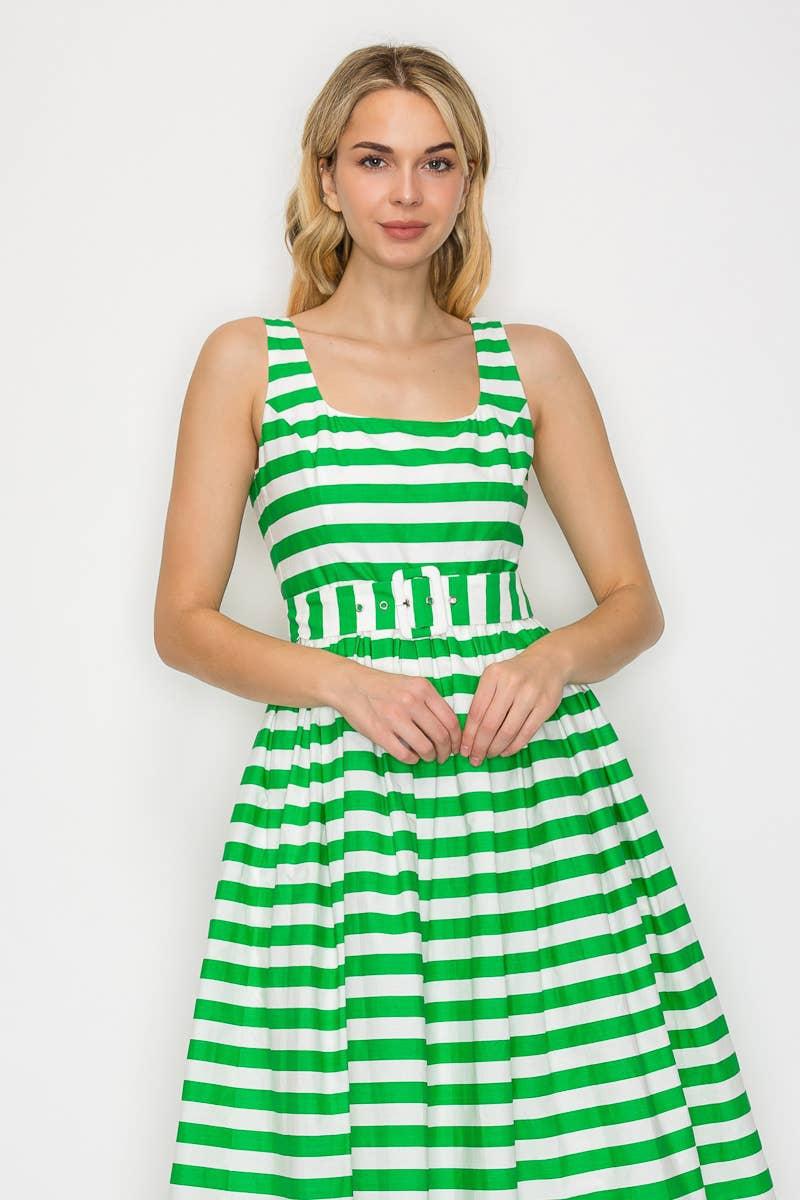 Lucky Green Stripe Classic Midi Dress Product Image