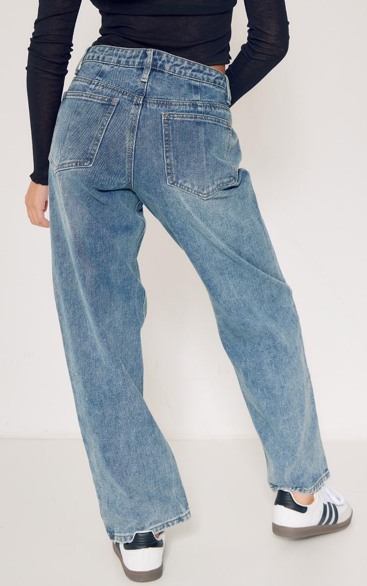 Petite Vintage Wash Rigid Low Rise Wide Leg Jeans Product Image