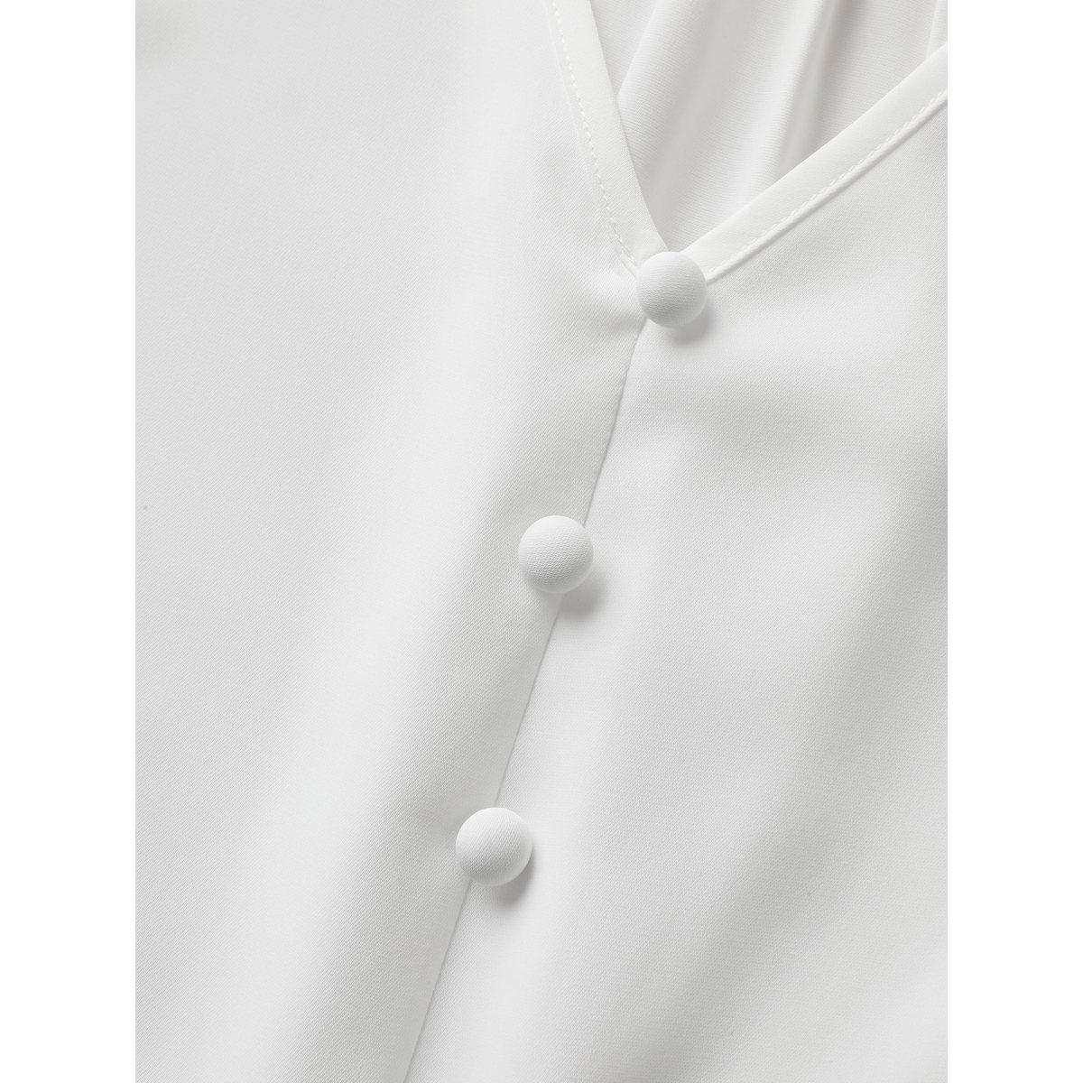 Plus Size White V Neck Patchwork Contrast Tie Knot Blouse Women At the Office Short sleeve V-neck Work Blouses BloomChic 22-24/3X Product Image