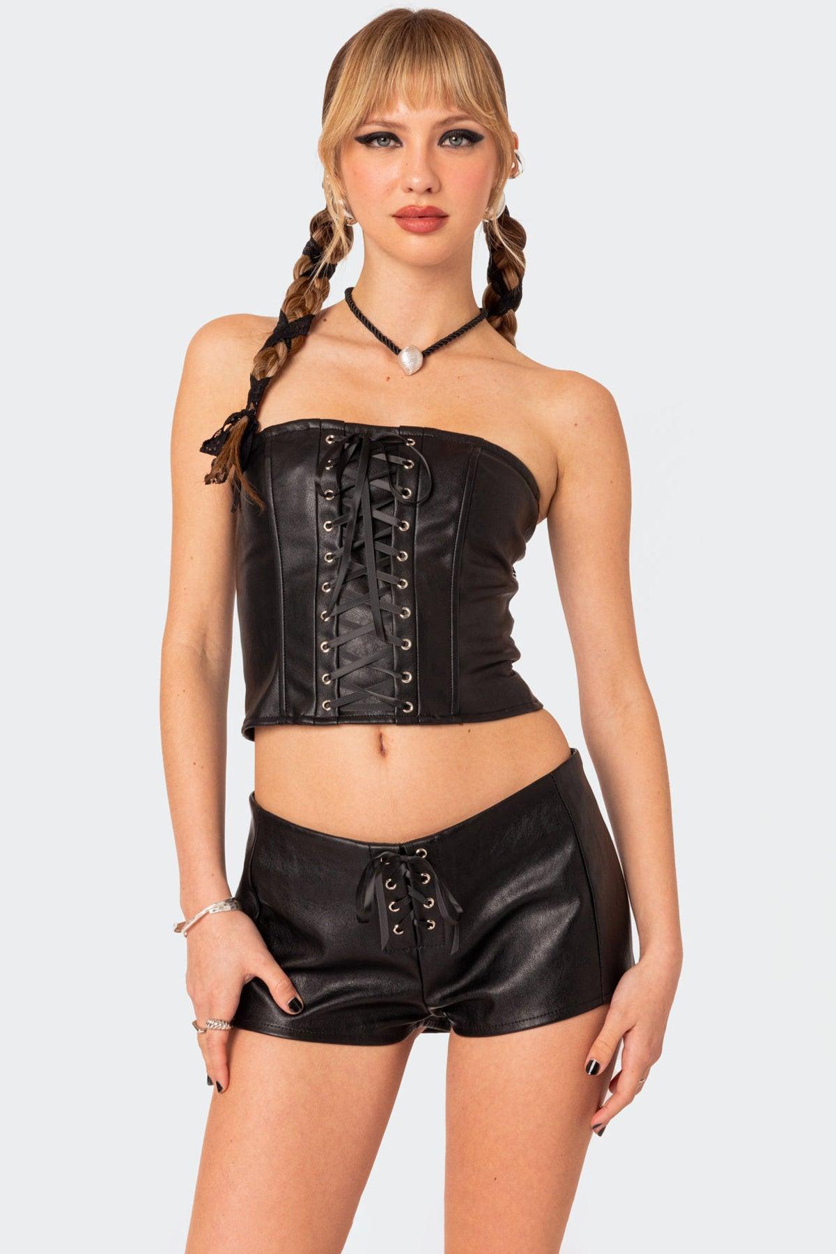 Wilde Lace Up Faux Leather Shorts Product Image