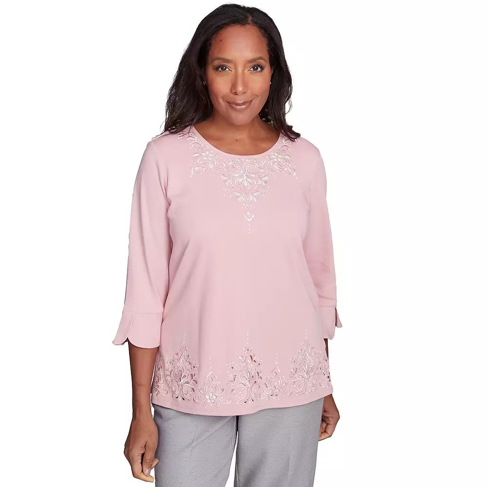 Petite Alfred Dunner Lace Cutout Split Sleeve Top, Women's, Size: Medium Petite, Pink Product Image