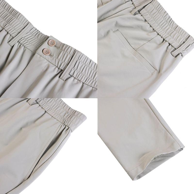 Elastic Waist Plain Cropped Straight Leg Pants Product Image