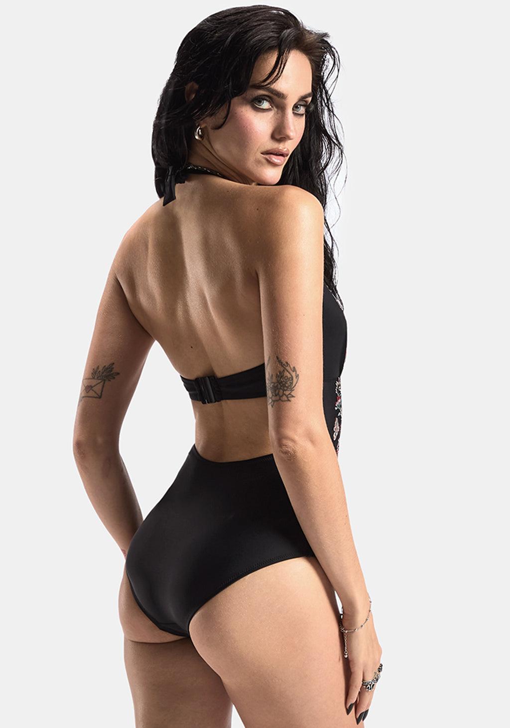 Copia Floral Embroidered Halter Swimsuit Product Image