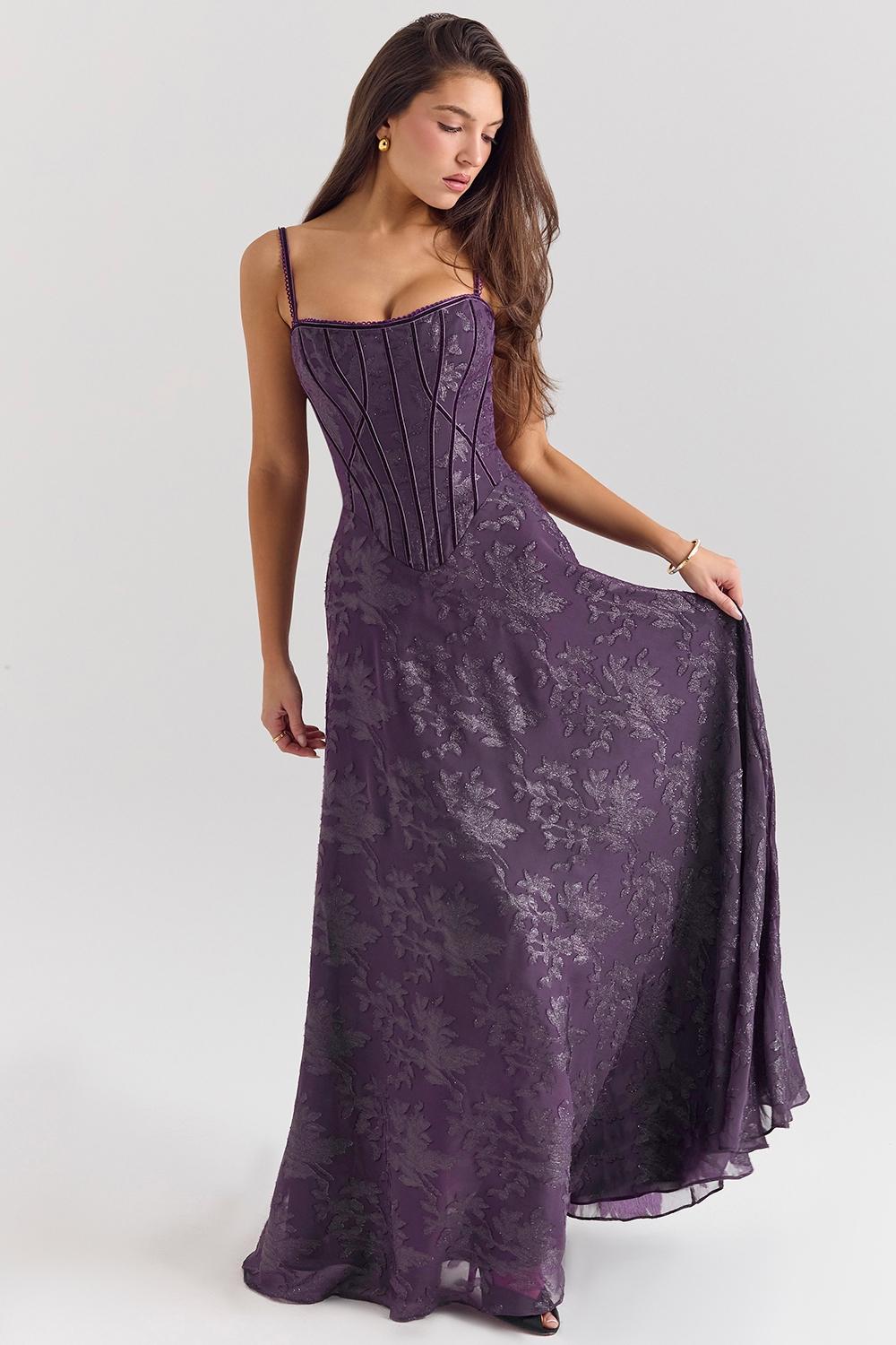 Esme  grape lurex chiffon maxi dress Product Image