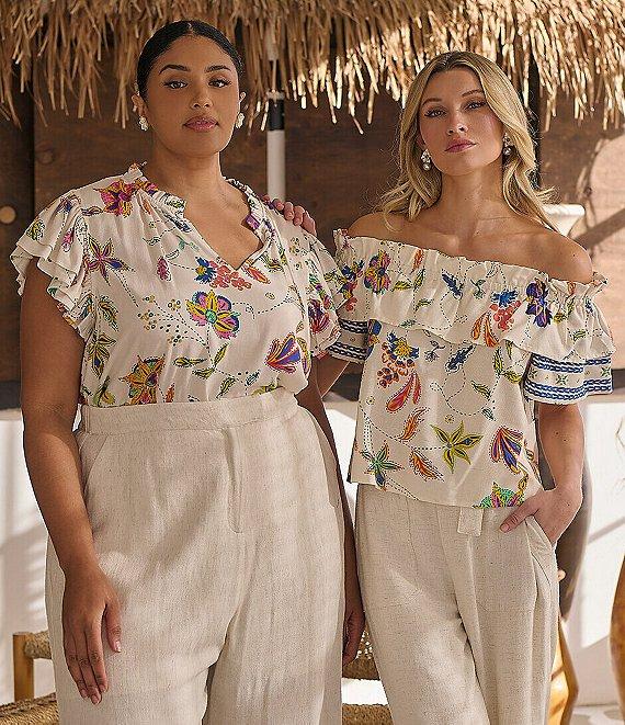 Sugarlips Plus Floral/Paisley Printed Flutter-Sleeve Woven Top Product Image