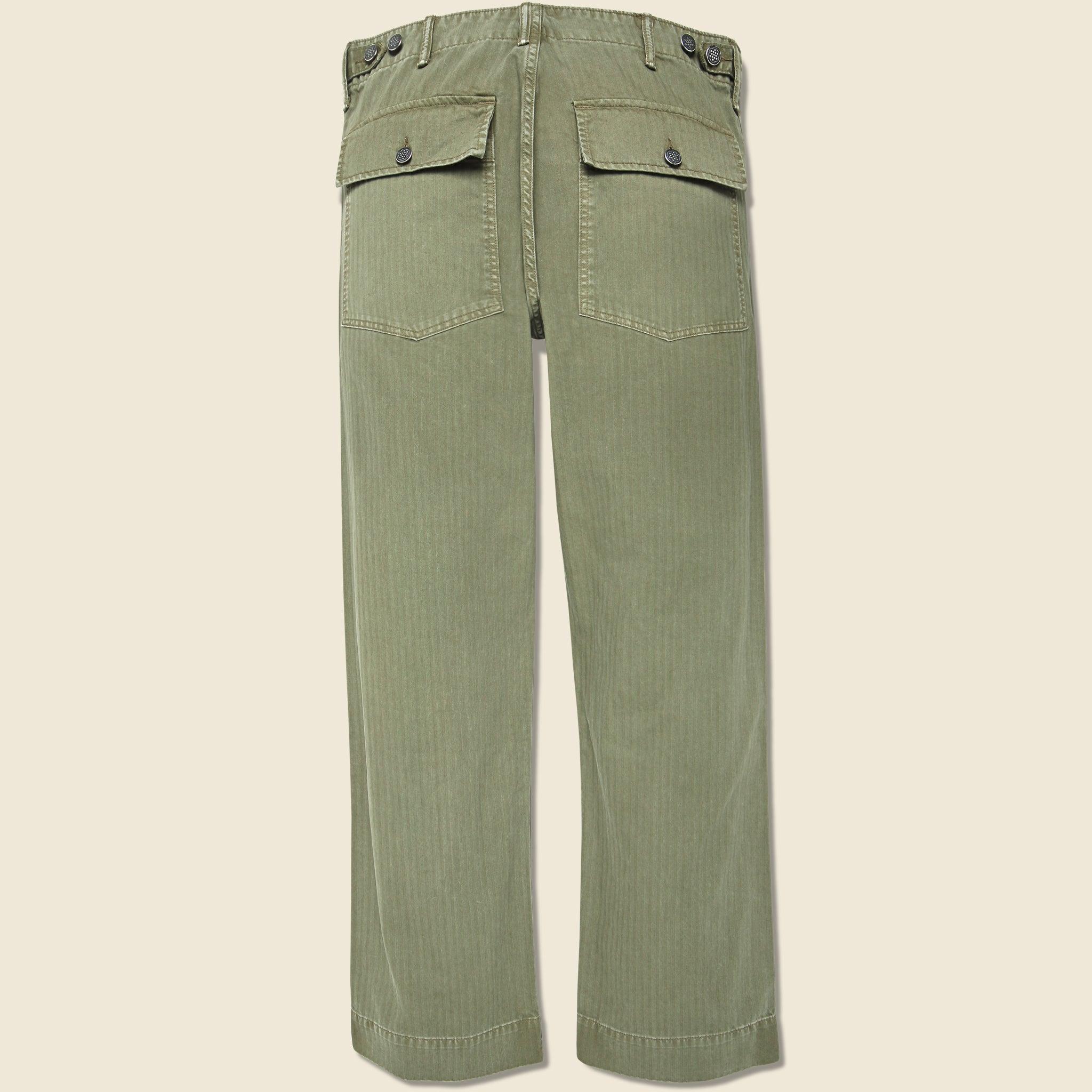 Cotton Herringbone Pant - Green Product Image