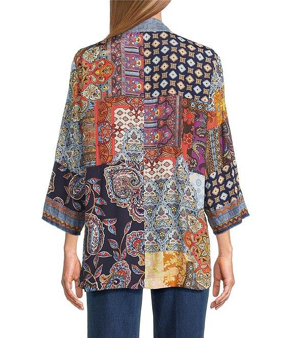 John Mark Embroidered Patchwork 3/4 Sleeve Open Front Kimono Product Image