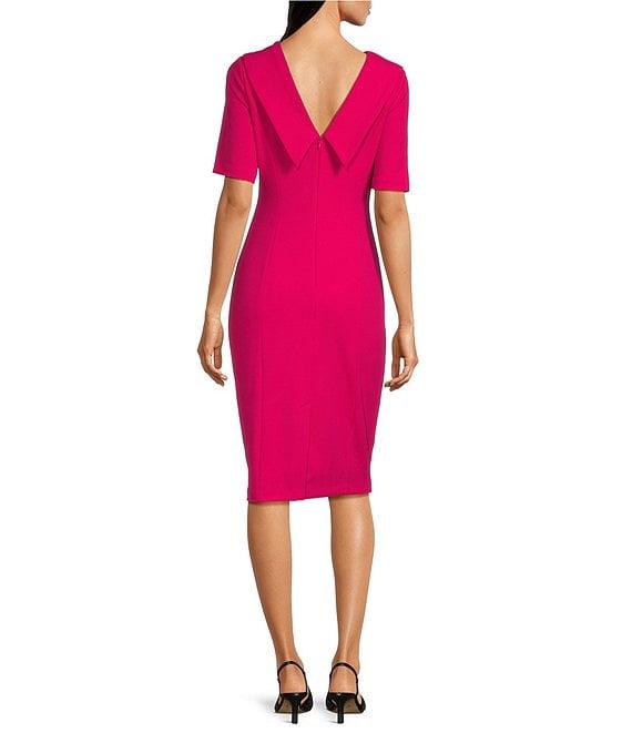Adrianna Papell V-Back Foldover Collar Short Sleeve Sheath Dress Product Image
