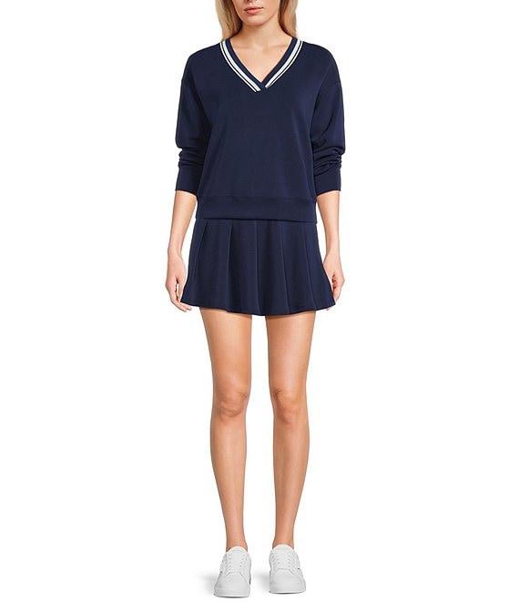 Copper Key V-Neck Varsity Inspired Contrast Trim Long Sleeve Top Product Image