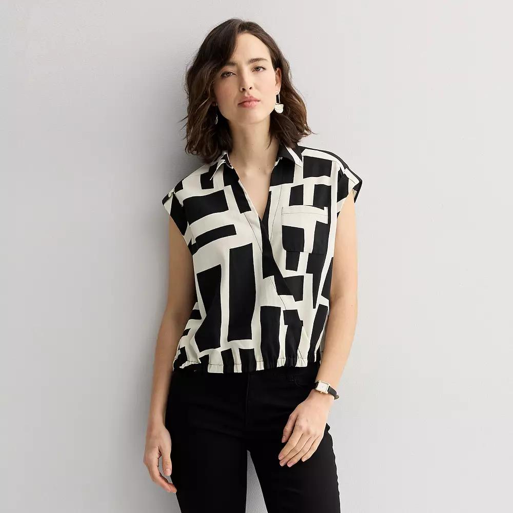 Petite Nine West Dolman Surplice Shirt, Women's, Size: Small Petite, Ivory Block Abstract Product Image