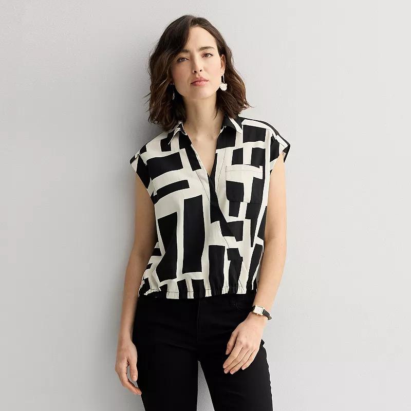 Petite Nine West Dolman Surplice Shirt, Women's, Size: Small Petite, Ivory Block Abstract Product Image