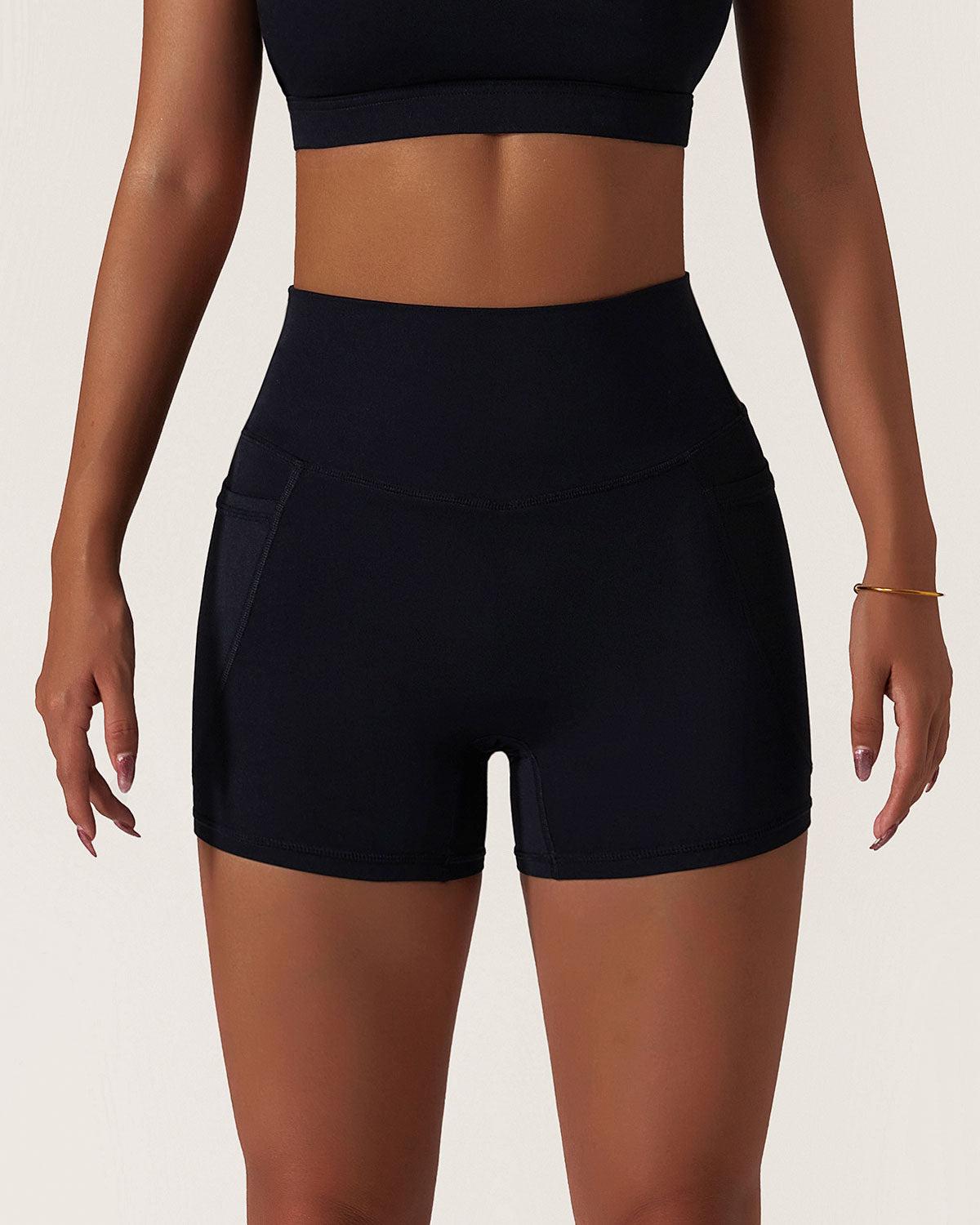 Black Pocket High Waisted Yoga Shorts Product Image