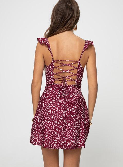 Landon Mini Dress Burgundy Floral Product Image