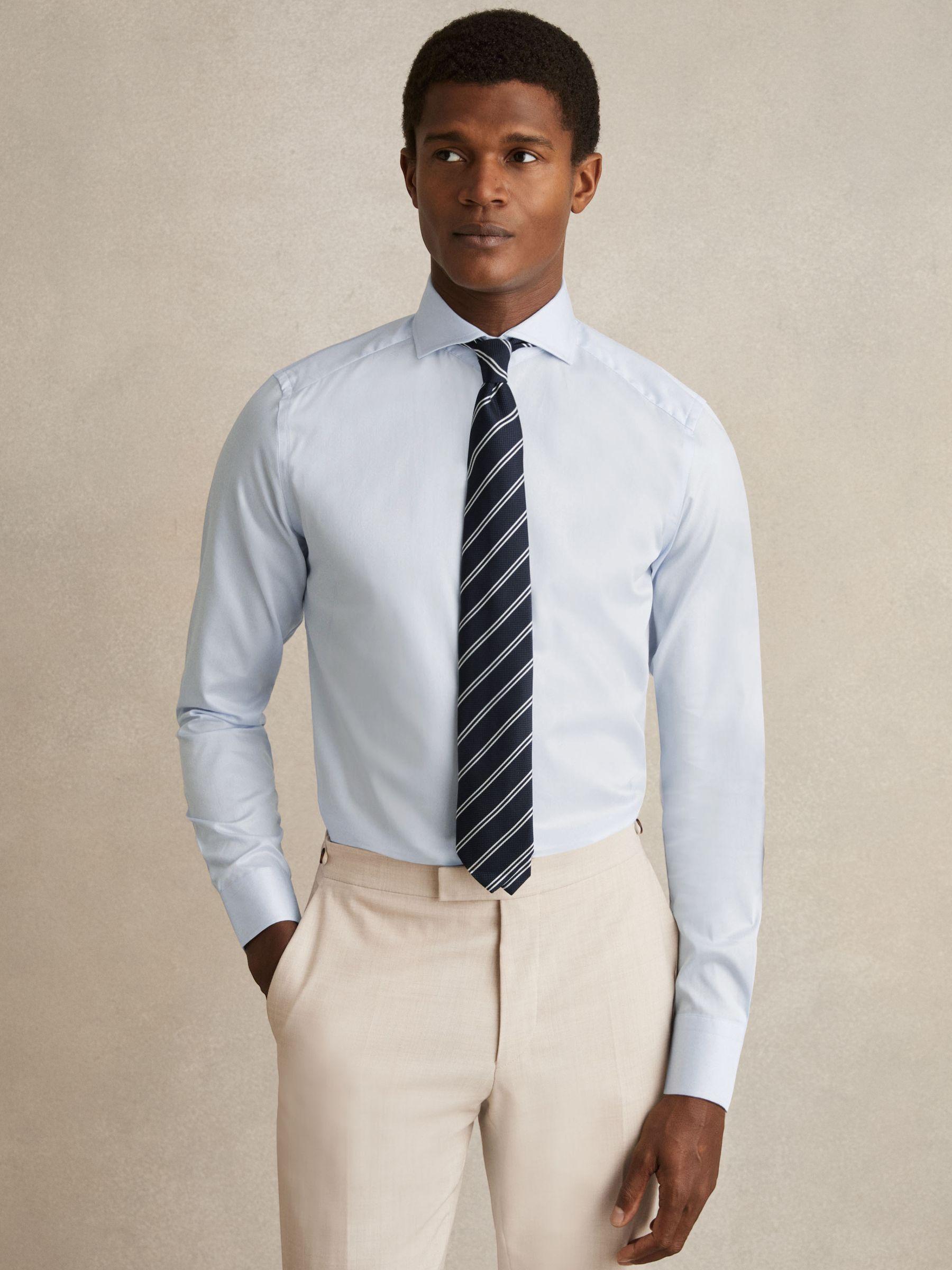 Slim Fit Two-Fold Cotton Shirt in Soft Blue Product Image