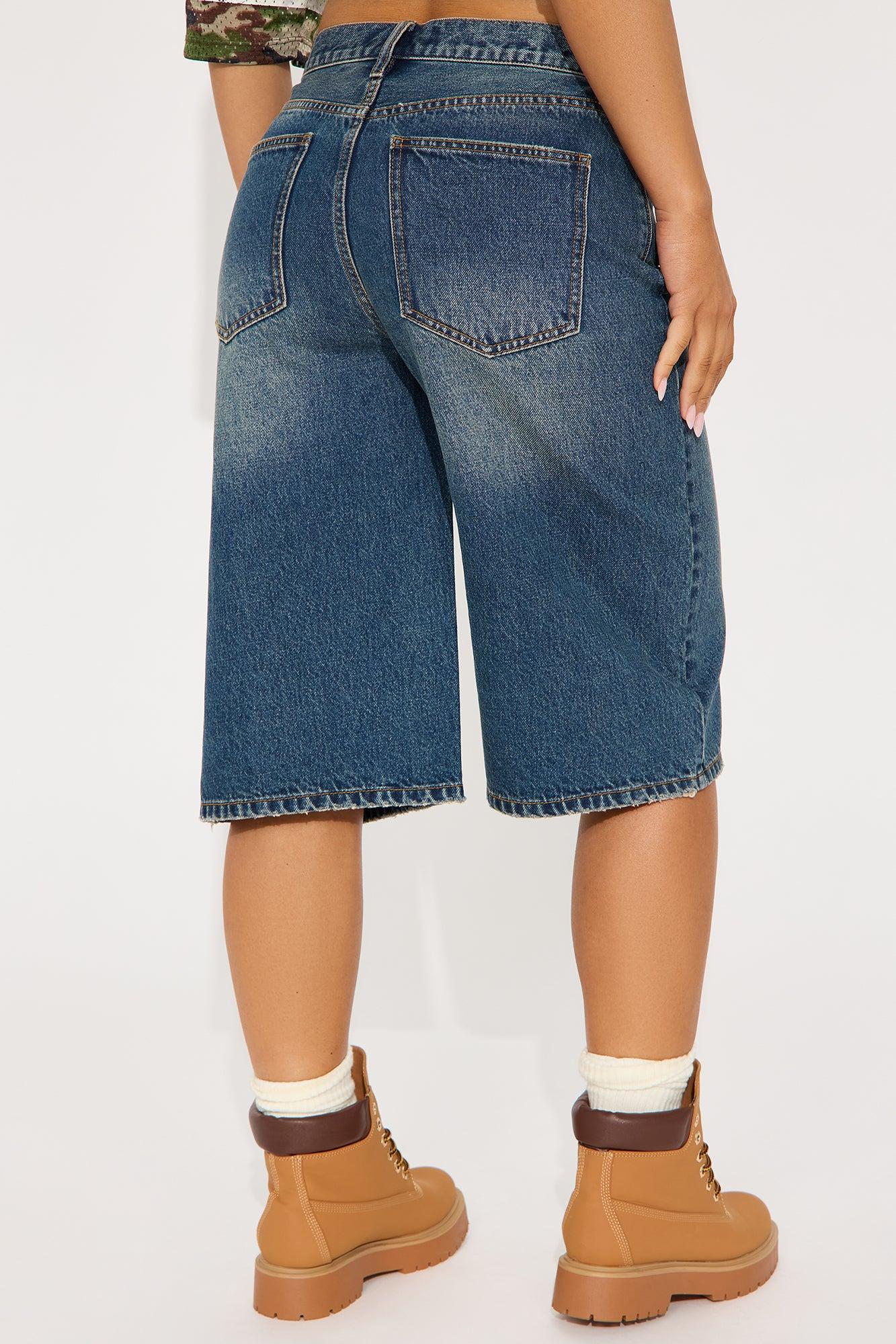Take Whats Mine Crossover Denim Jorts - Dark Wash Product Image