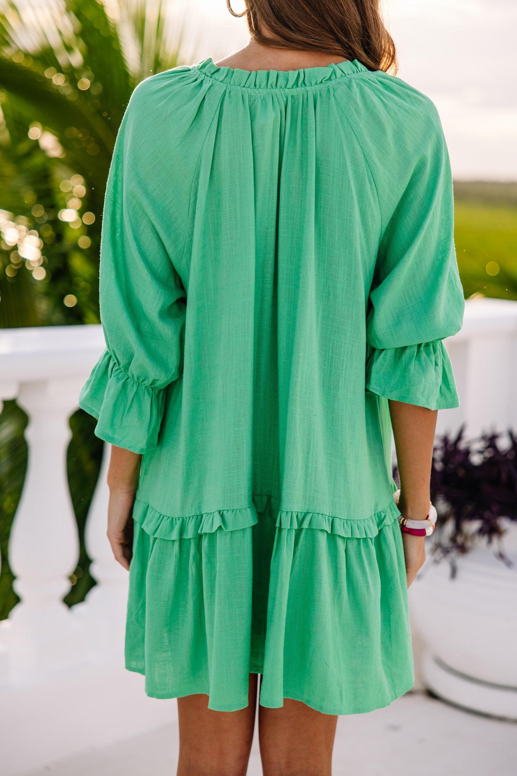 Always In The Lead Green Linen Dress Female Product Image