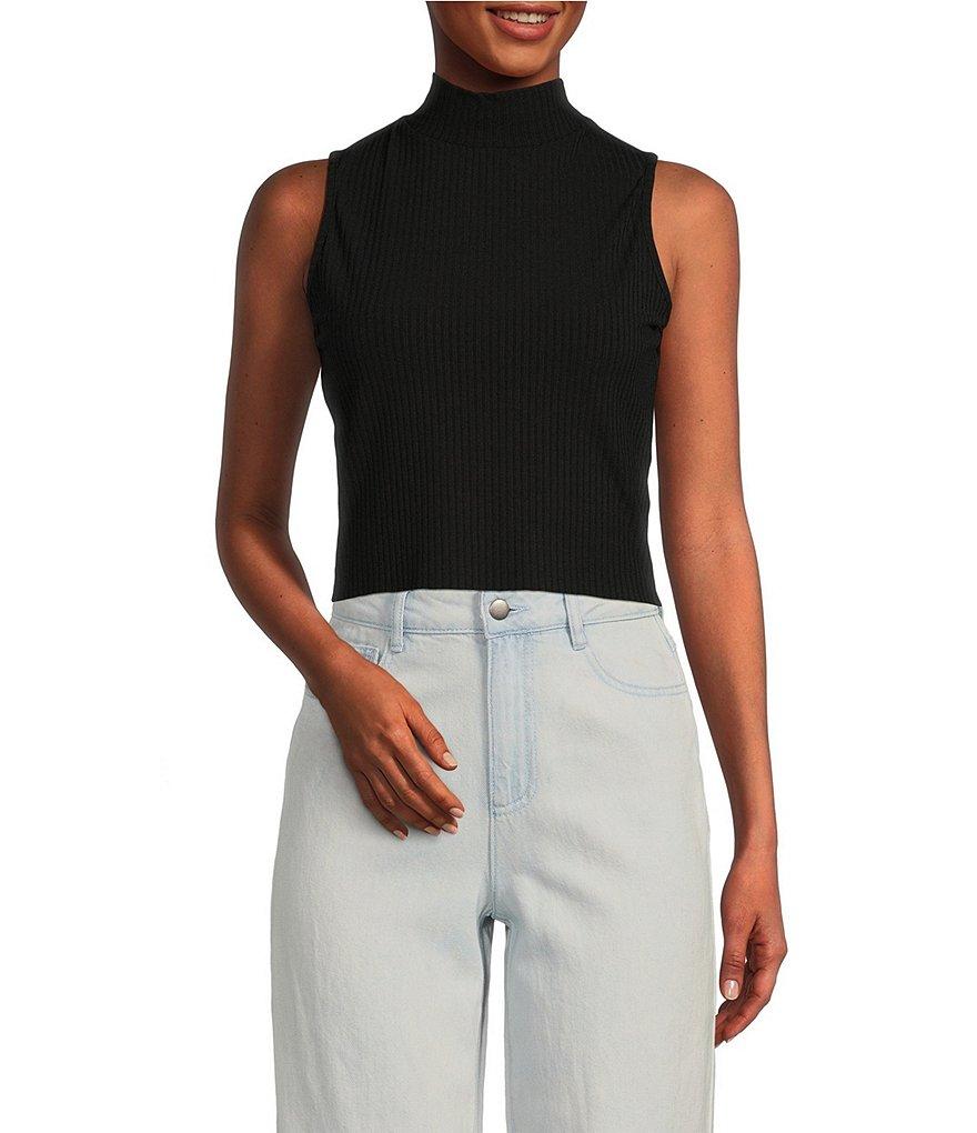 GB Mock Neck Ribbed Knit Tank Top Product Image