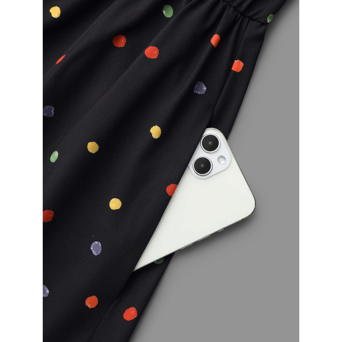 Plus Size Shirt Collar Colored Polka Dot Dress Black Women Elegant Button Shirt collar Long Sleeve Curvy BloomChic 22-24/3X Product Image