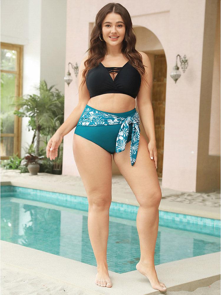 Tropical Patchwork Knotted Front Bikini Bottom Female Product Image