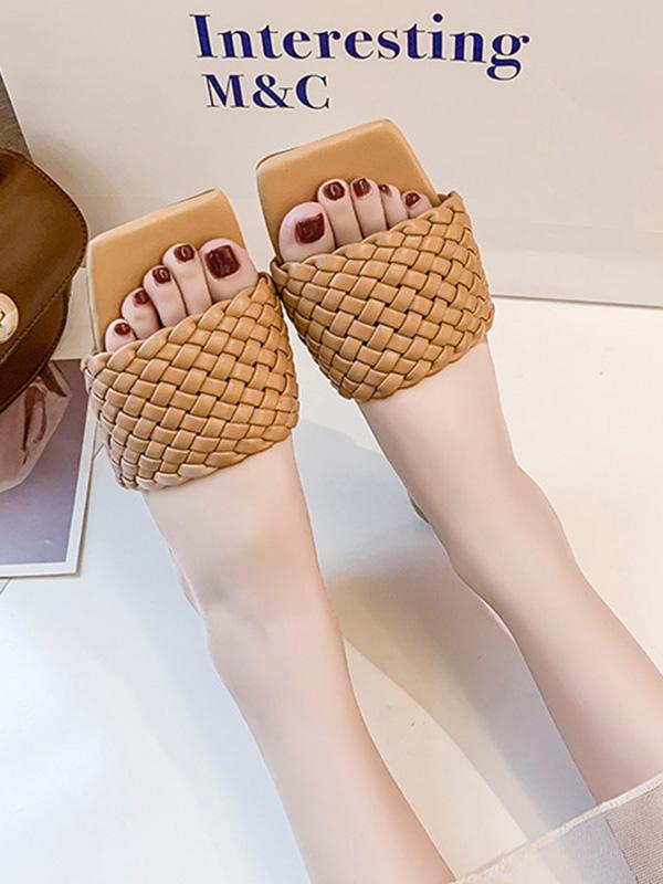 Open Toe Solid Color Split-Joint Square-Toe Slippers Product Image