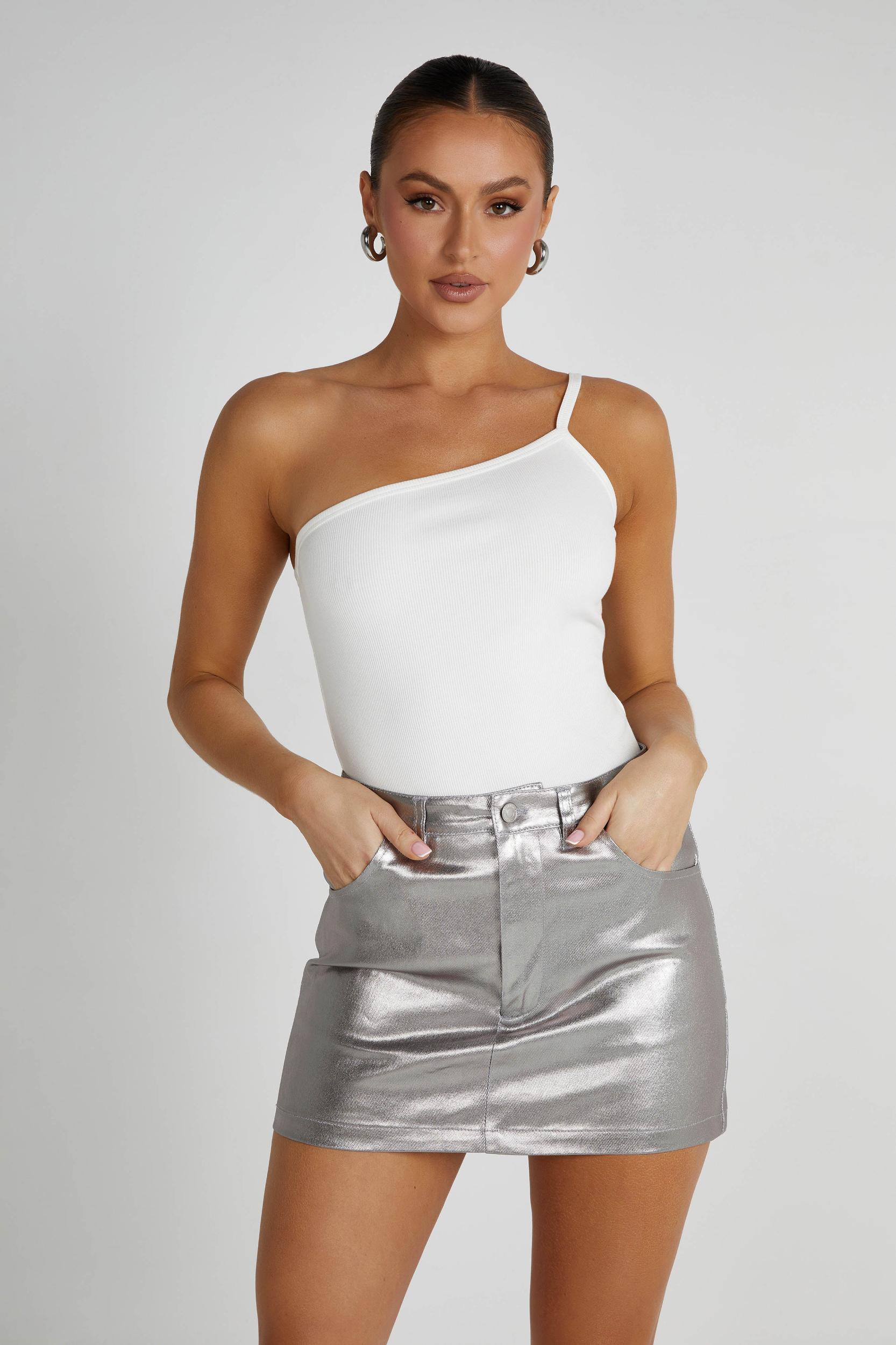 Carlie Metallic Mini Skirt - Silver Product Image