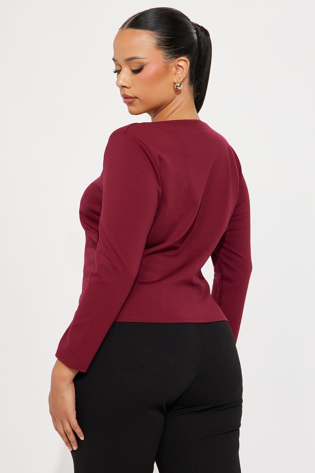 High Class Long Sleeve Cut Out Top - Burgundy Product Image