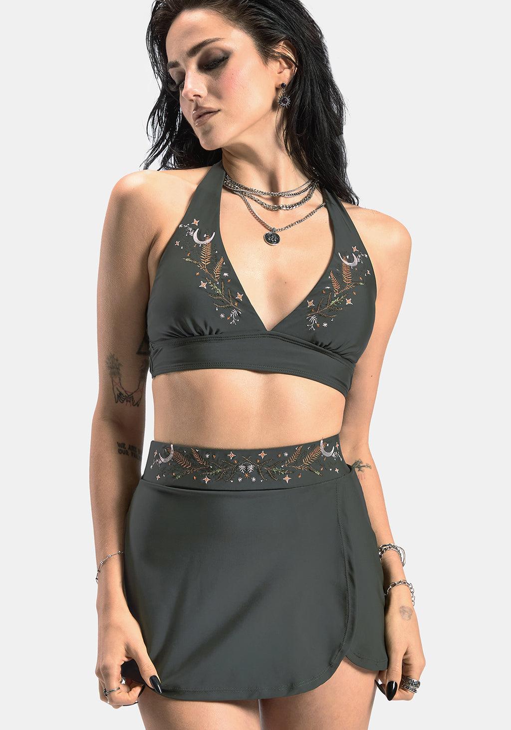 Abellona Embroidered Faux Wrap Swim Skirt Product Image