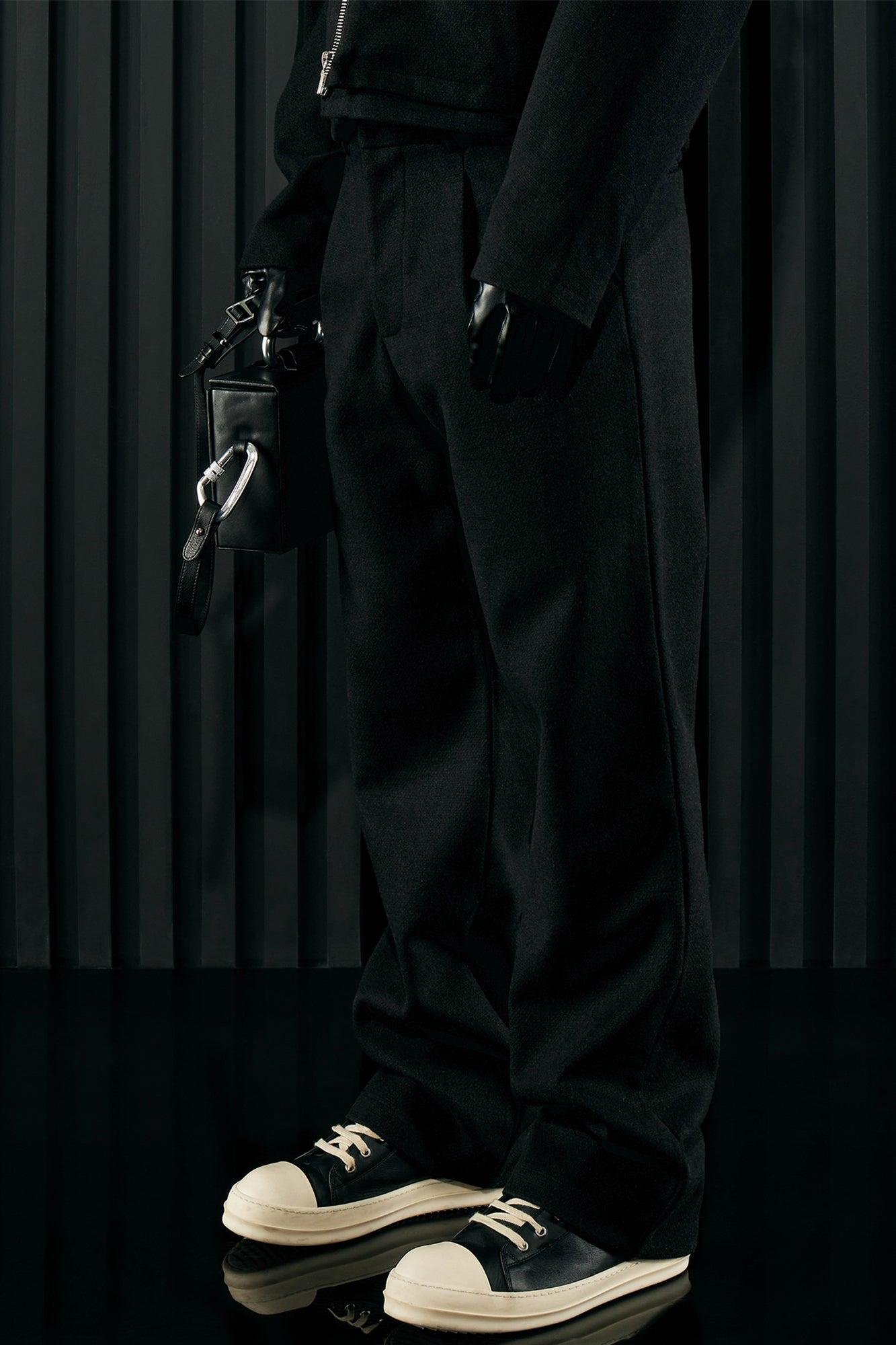 Wilder Textured Weave Flare Slit Trousers - Black Product Image