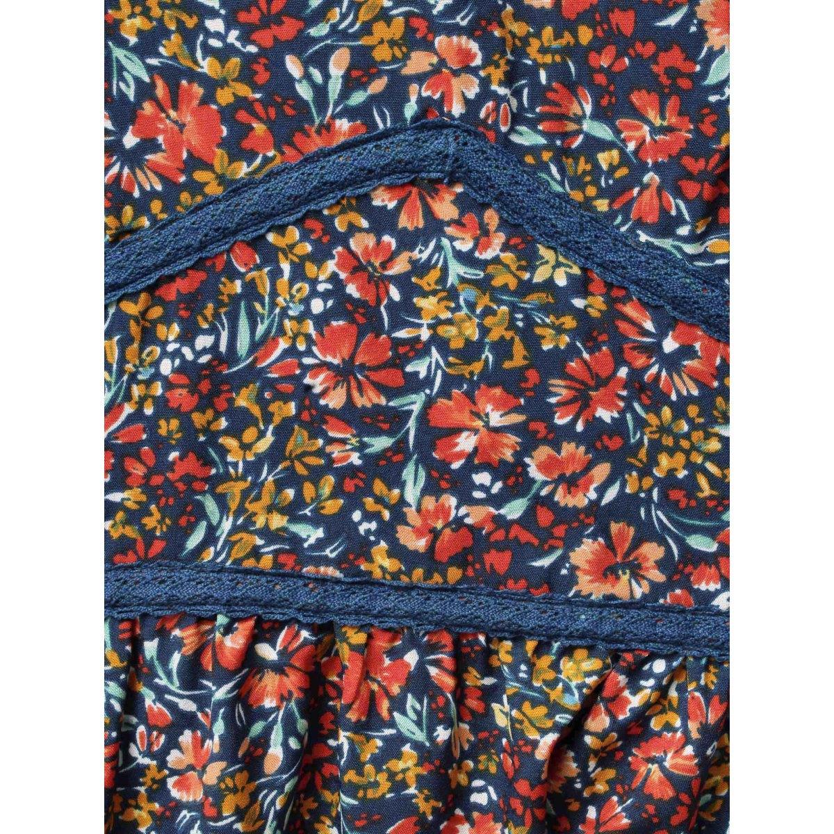 Plus Size Ditsy Floral Woven Ribbon Maxi Dress Navy Women Timeless Woven ribbon&lace trim Heart neckline Elbow-length sleeve Curvy BloomChic 18-20/2X Product Image