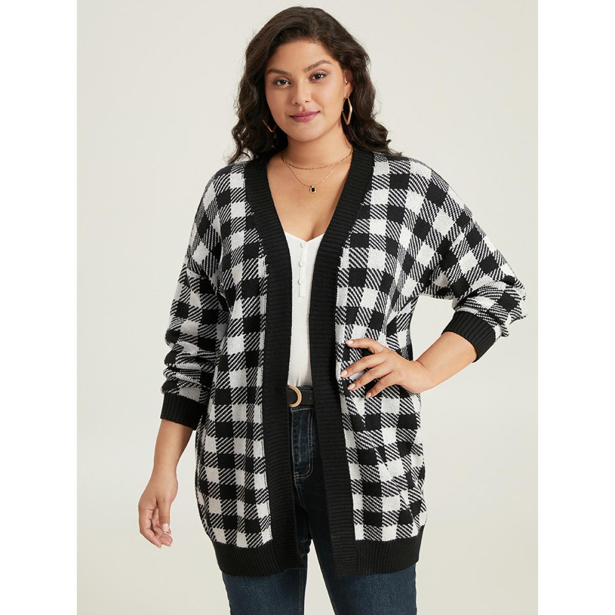Plus Size Supersoft Essentials Plaid Elastic Cuffs Cardigan Black Women Casual Loose Long Sleeve Dailywear Cardigans BloomChic 22-24/3X Product Image