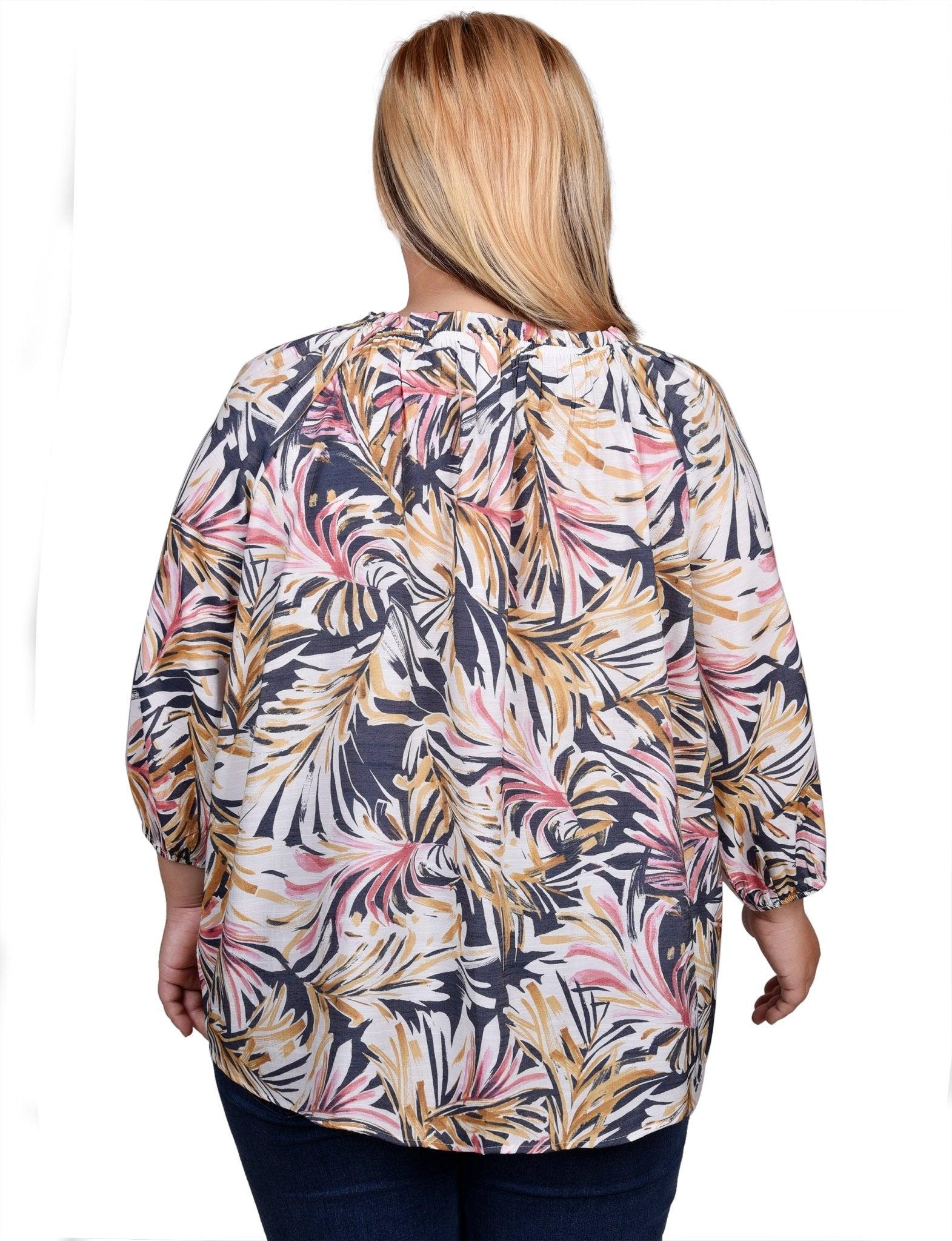 3/4 Length Sleeve Drawstring Neck Blouse - Plus Product Image